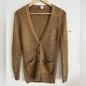 J. Crew Gold Metallic Cardigan Sweater XS